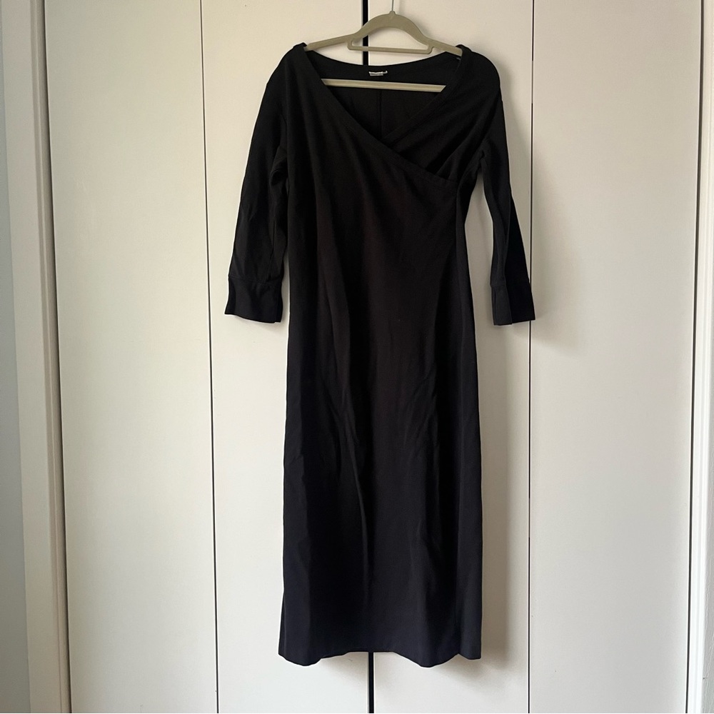 EUC Peruvian Connection Pima Cotton Black Faux Wrap Dress Size M
